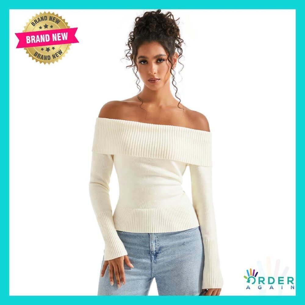 Off Shoulder Ribbed Knit Sweater Long Sleeve Pullover Chic Fall Going Out Top